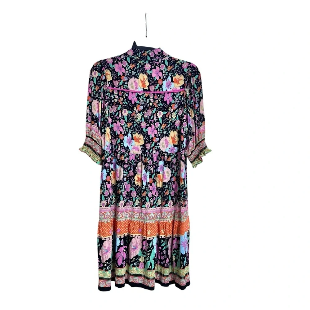 Umgee Floral Boho Multicolor Short Sleeve Casual Dress Size‎ S